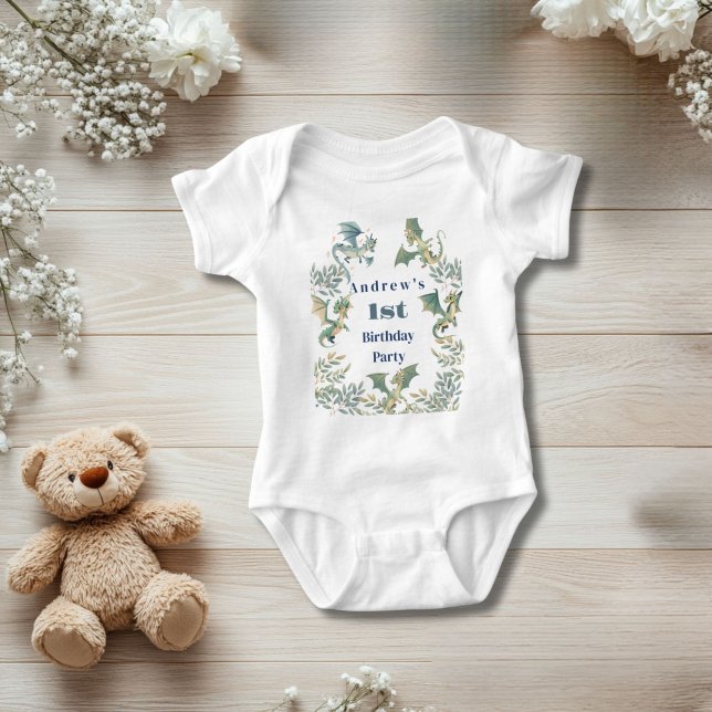 Body Para Bebê Dragon Boys - Festa de segundo aniversário de 1 ru (Dragons Boys 1st 2nd Birthday party baby bodysuit. Personalized for the little birthday boy)
