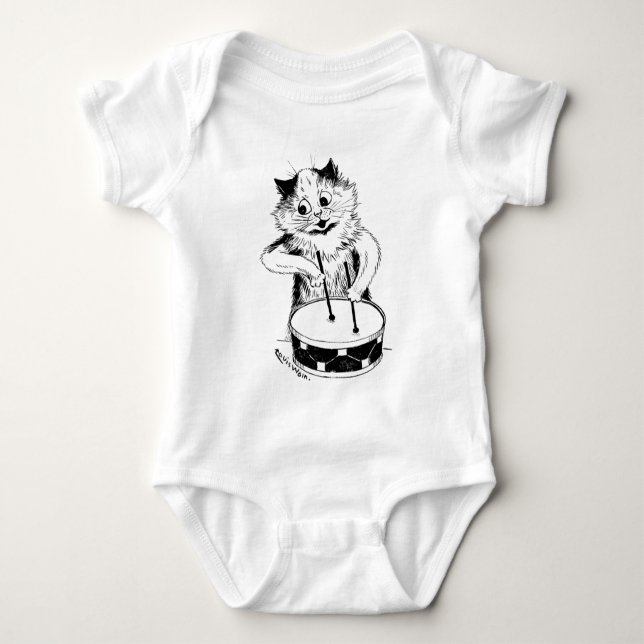 Body Para Bebê Drummer Cat, Louis Wain (Frente)