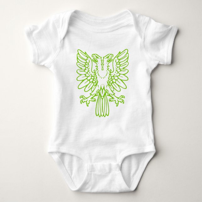Body Para Bebê Duas Águia de Cabeça - Verde Marciano (Frente)