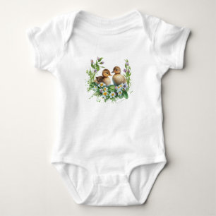 Body Para Bebê Ducklings with Daisies and Purple Flowers