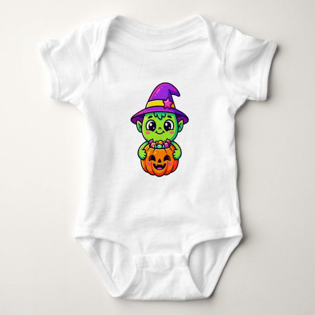 Body Para Bebê Duende de Doces com Cesta de Abóbora (Frente)
