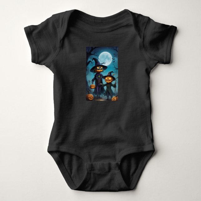 Body Para Bebê Duo de Abóboras de Halloween Assustadoras (Frente)