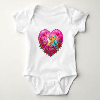Body Para Bebê Duo de Pássaros do Amor no Coração de Rosa