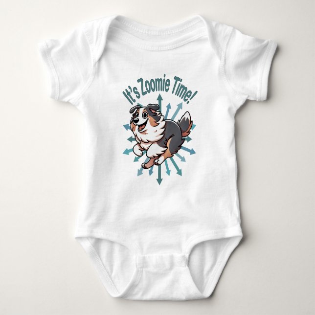 Body Para Bebê É hora do Zoomie Australian Shepherd (Frente)