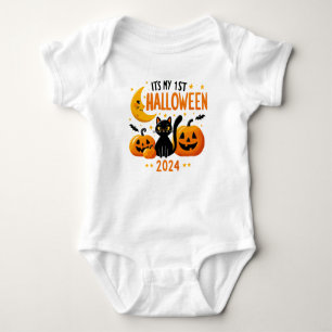 Body Para Bebê É o meu 1º Halloween Abóbora Gato Preto 