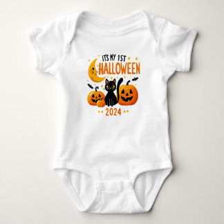 Body Para Bebê É o meu 1º Halloween Abóbora Gato Preto