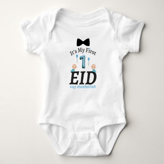 Body Para Bebê É o meu primeiro Eid - diga Mashallah (Frente)