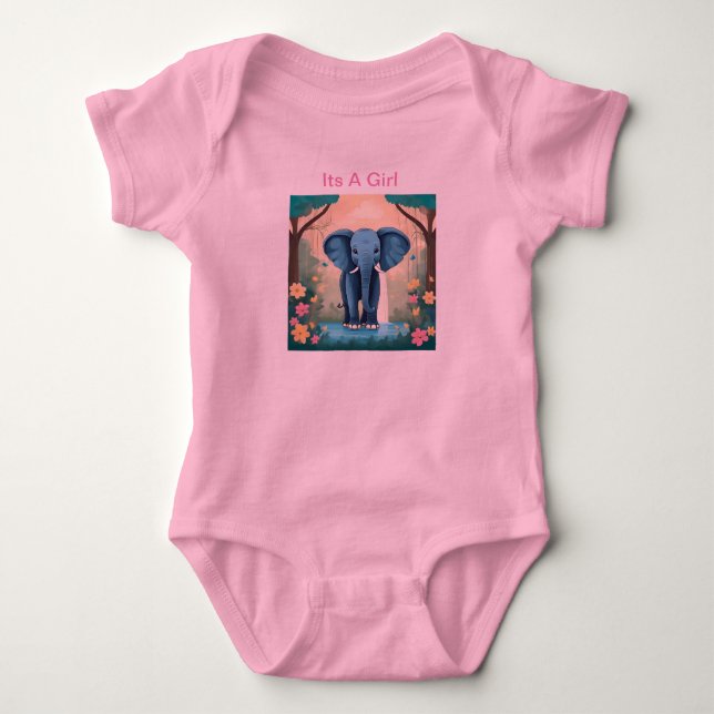 Body Para Bebê É Uma Menina Elefante Azul, (Frente)