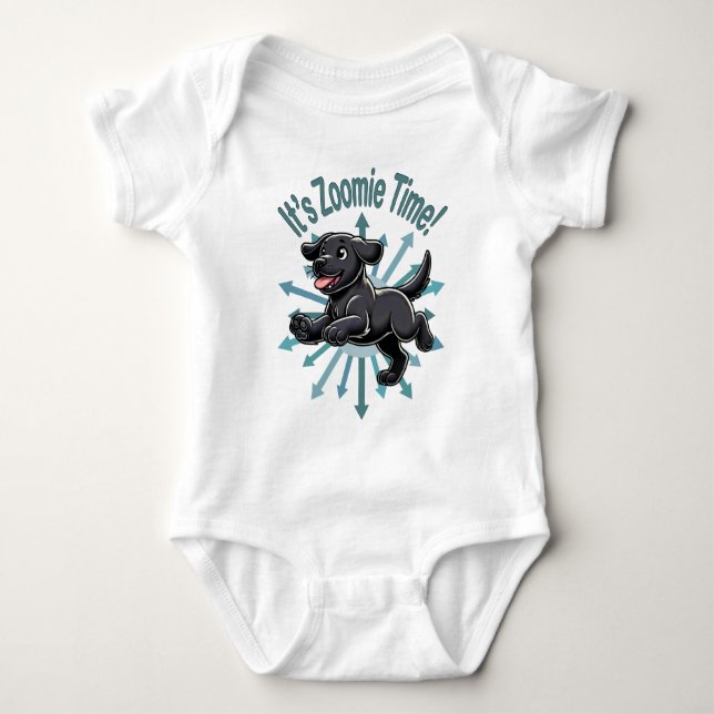 Body Para Bebê É Zoomie Time Black Lab (Frente)