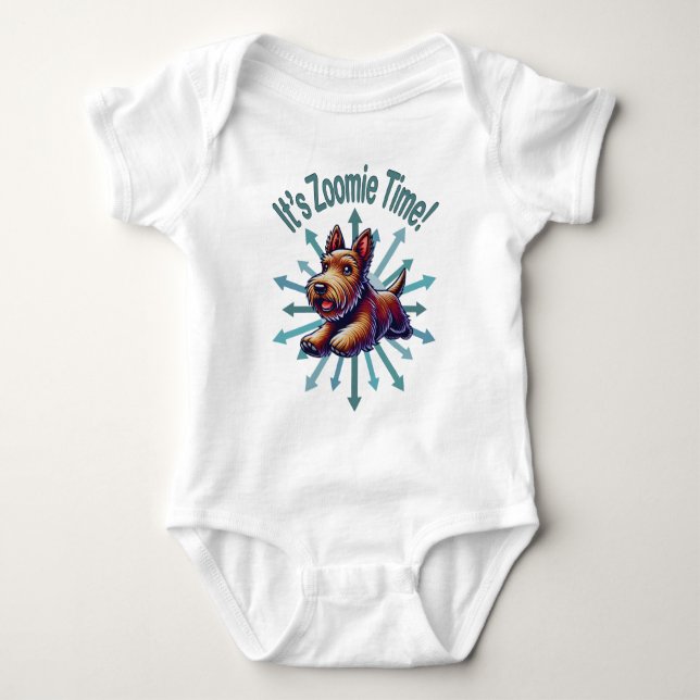 Body Para Bebê É Zoomie Time Brown Scotty (Frente)