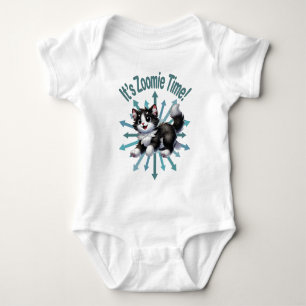 Body Para Bebê É Zoomie Time White Black & White Cat