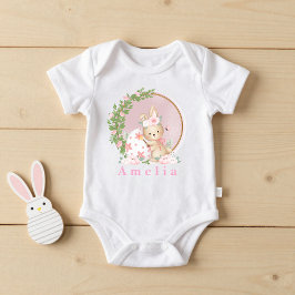Body Para Bebê Easter Bunny at Garden Personalized baby bodysuit