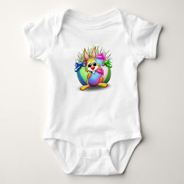 Body Para Bebê Easter Bunny Funny and Cute Character Biting an Eg (Frente)