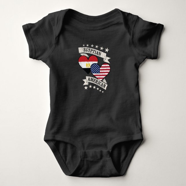 Body Para Bebê Egípcio American Heart Flags Egito América (Frente)