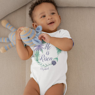 Body Para Bebê Ele é Risen Páscoa Religiosa Floral Personalizado