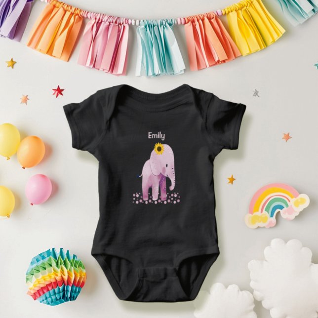 Body Para Bebê Elefante Adorável De Menina Com Nome (Criador carregado)