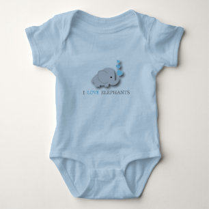 Body Para Bebê Elefante Azul e Cinza