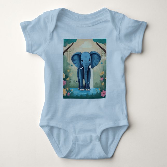 Body Para Bebê Elefante Balear Azul, (Frente)