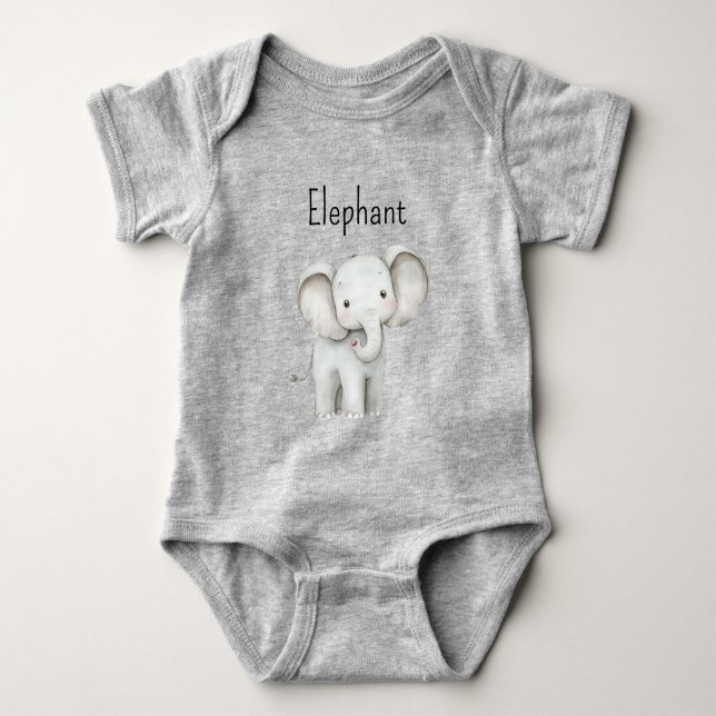 Body Para Bebê Elefante Cinza Fofo (Frente)
