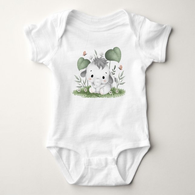 Body Para Bebê Elefante de Bebê Bonito em Verde (Frente)