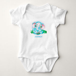 Body Para Bebê elefante de cor azul adorável