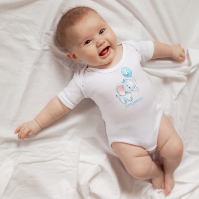 Body Para Bebê Elefante para Bebê Bonito com primeiro aniversario (Criador carregado)