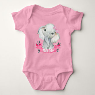 Body Para Bebê Elefante-Rapariga com Rosas de roupa-de-cavalo cor