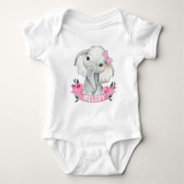 Body Para Bebê Elefante Rosa com Rosas de roupa de bebê com nome 
