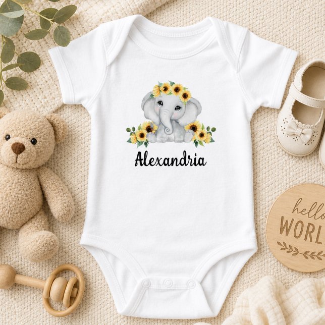 Body Para Bebê Elefante Rústico Monograma  (Criador carregado)