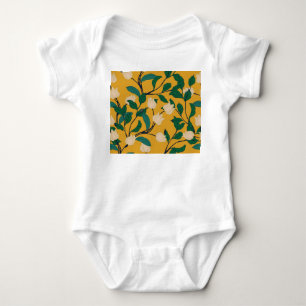 Body Para Bebê Elegância Floral: Padrão De Folheto Vintage.