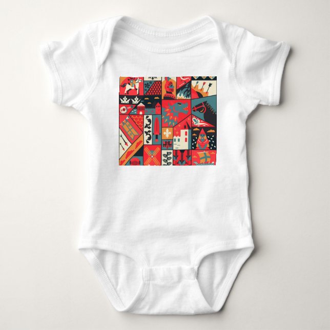 Body Para Bebê Elegância Medieval: Design de Padrão Contínuo (Frente)