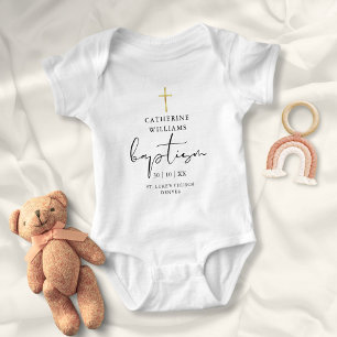 Body Para Bebê Elegante Cruz de Batismo em Ouro Moderno
