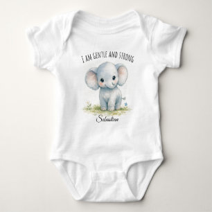 Body Para Bebê Elegante Elefante Azul "Eu Sou Gentil e Forte"