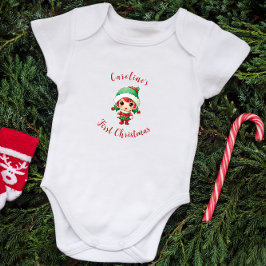 Body Para Bebê Elf Personalizado Da Primeira Menina De Natal