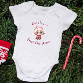 Body Para Bebê Elf Personalizado Da Primeira Menina De Natal