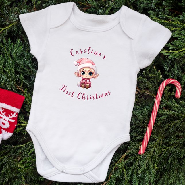Body Para Bebê Elf Personalizado Da Primeira Menina De Natal (Criador carregado)