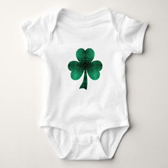 Body Para Bebê Emerald Green Sparkles Shamrock Clover Ruas no Dia (Frente)
