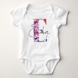 Body Para Bebê Emma Baby Name Flower Script Vintage Floral E Girl
