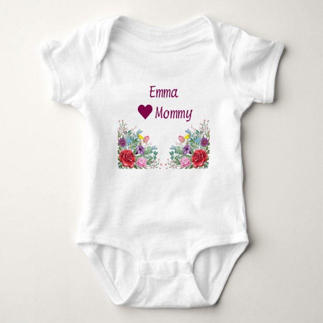 Body Para Bebê Emma Hearts ama Mamães Gêmeas Flores Irmãs Gêmeas (Frente)