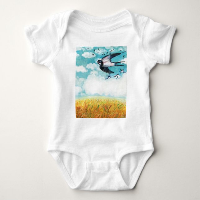 Body Para Bebê Engole sobre um campo de trigo Ilustração (Frente)
