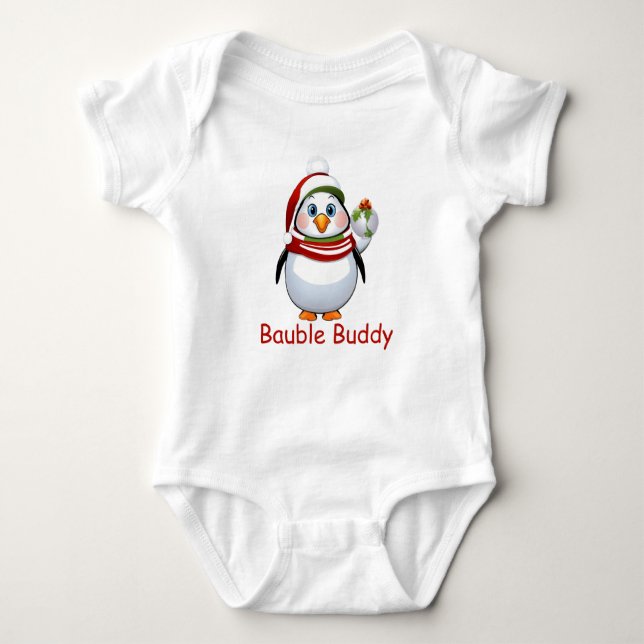 Body Para Bebê Engraçado Bauble Buddy Penguin Natal (Frente)