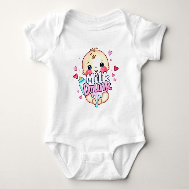 Body Para Bebê Engraçado "Bebado de leite" (Frente)