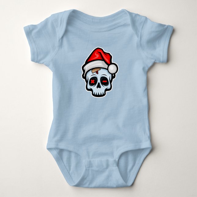 Body Para Bebê Engraçado Caveira de Natal, Estilo de Cartoon (Frente)