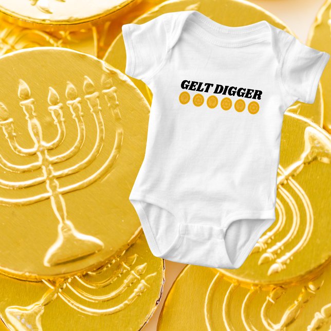 Body Para Bebê Engraçado Gelt Digger para o Feriado Judeu Hanukka (Criador carregado)