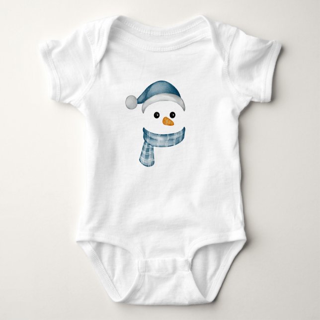 Body Para Bebê Engraçado Snowman Enfrenta Feliz Família de Natal  (Frente)
