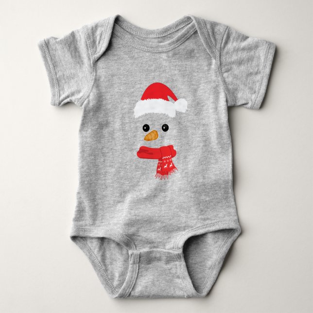 Body Para Bebê Engraçado Snowman Enfrenta Feliz Família de Natal  (Frente)