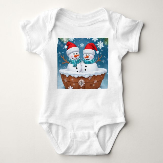 Body Para Bebê Engraçado Snowmen (Frente)