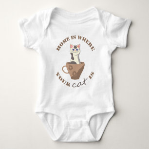 Body Para Bebê Engraçado texto Lar é onde seu gato está no copo