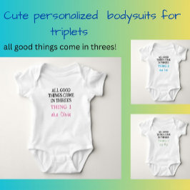 Body Para Bebê Engraçado Triplets Com Nome, Personalizado