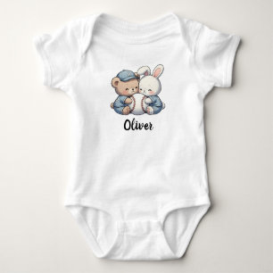 Body Para Bebê Equipe de beisebol do Urso e Coelho Fofo
